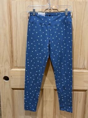 Girls' Palm-Print Blue Stretch Leggings